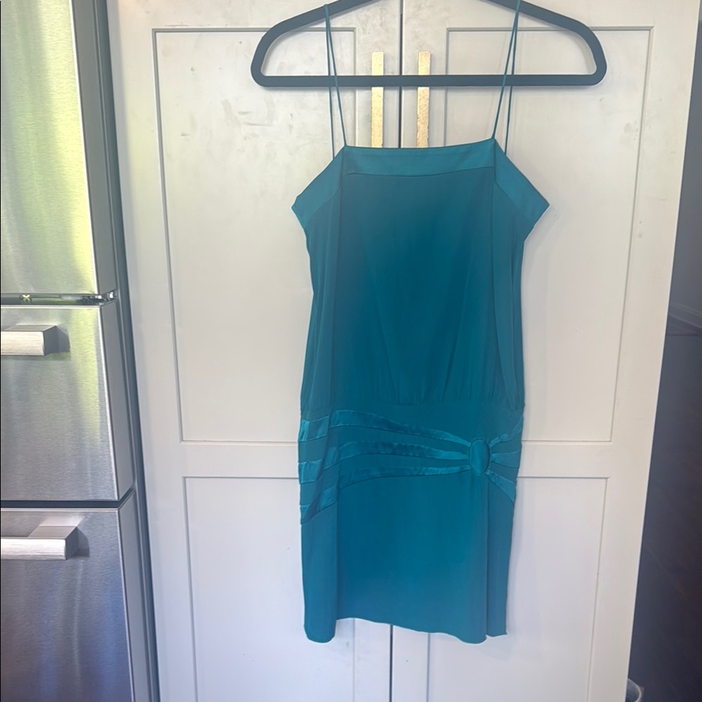 Vintage Chic Teal Spaghetti Strap Mini Slip Dress